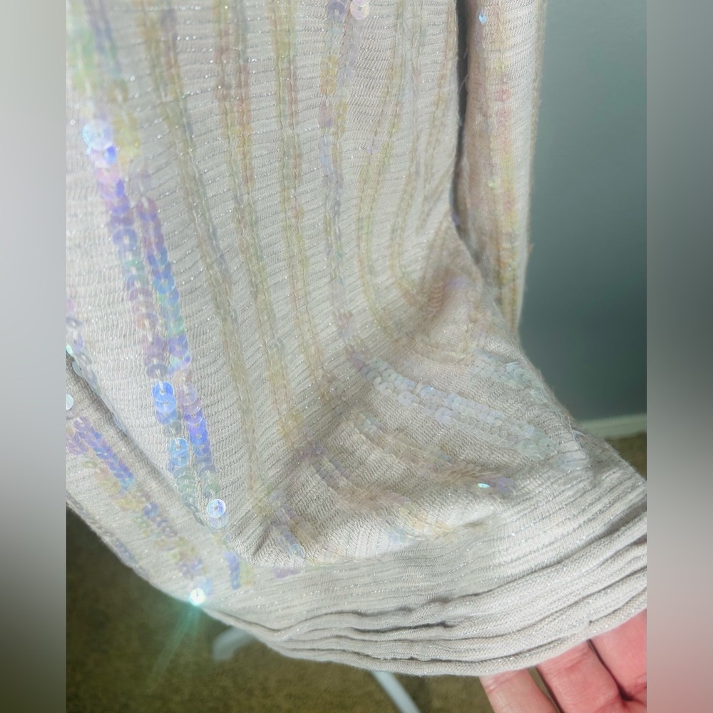 Free People Dusty Pink Oversized Boho Sequin Embellished Sweater Top Size S - Picture 4 of 13